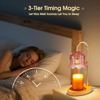Candle Warmer Lamp Adjustable Timer Electric－Pink Flower Wax lamp - color: Pink