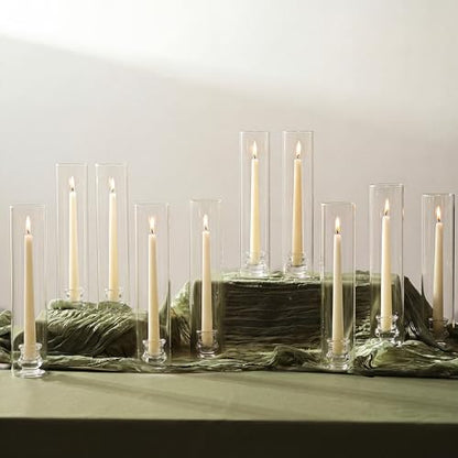 NUPTIO Hurricane Glass Candle Holders for Wedding - 12" H Set of 10 | Clear Candle Stick Taper Holders with Cylinder Shade -Tall Candlestick Candleholder for Fall Thanksgiving Christmas Decor