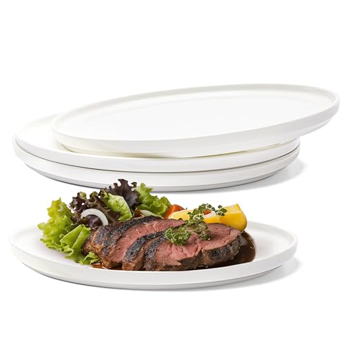 Vikko Salad Plate, Set of 4 White Plates, Bone China, Stackable 10 Inch Dinner Plates, Dishwasher Safe - size: 10 Inch