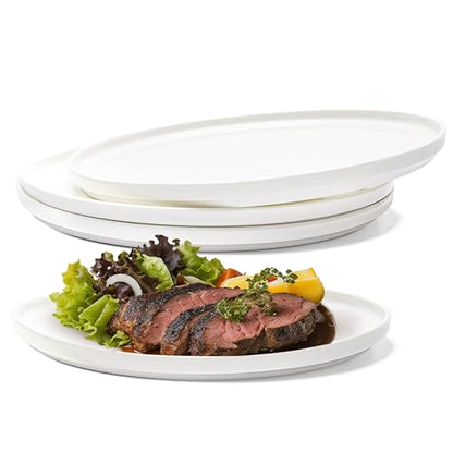 Vikko Salad Plate, Set of 4 White Plates, Bone China, Stackable 10 Inch Dinner Plates, Dishwasher Safe - size: 10 Inch