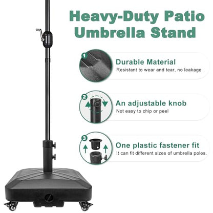 Patio Umbrella Base Heavy Duty with Wheels Square Market Stand for Outdoor 4 Locks 2 Knobs 125lb Capacity, Black - size: 125lb