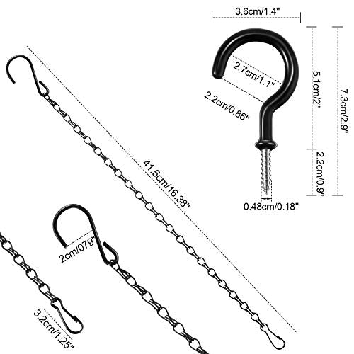 Hotop 8 Pcs Metal Hanging Chains with Ceiling Hooks, Garden Plant Hangers for Hanging Bird Feeders, Billboards, Chalkboards, Basket, Planters, Lanterns, Wind Chimes, Chain Hook DIY(16.38 Inch,Black) - color: Black, size: 16.38 Inch