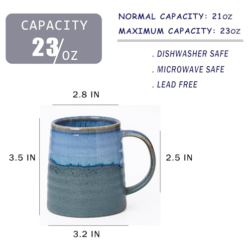 Mkour 23oz Extra Large Ceramic Coffee Mugs, Handmade Cup, Big Tea Cups with Large Handle for Office and Home, Microwave and Dishwasher Safe (Blue Grey) - color: Blue Grey
