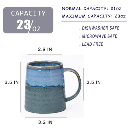 Mkour 23oz Extra Large Ceramic Coffee Mugs, Handmade Cup, Big Tea Cups with Large Handle for Office and Home, Microwave and Dishwasher Safe (Blue Grey) - color: Blue Grey