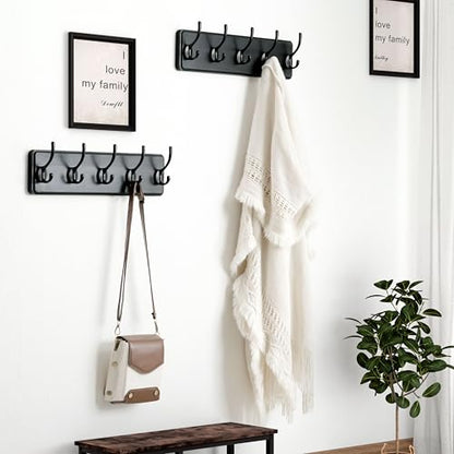 Coat Rack Wall Mount: Modern, Patented, Heavy-Duty, 17.4" Long 5-Double-Hooks Wooden Hanger Hook Rail for Winter Coats Hat Jacket Clothing, Black - color: Black, size: L=17.4" (1pcs)