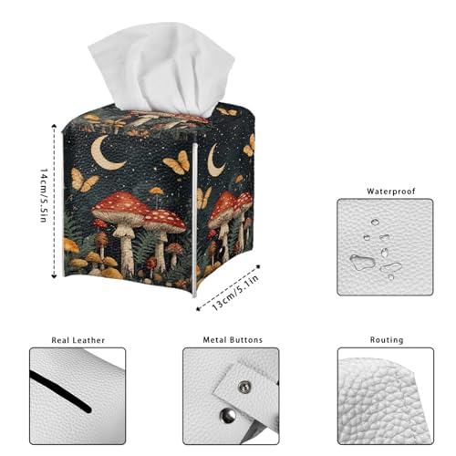 Butterfly Mushroom Pattern Square Tissue Box Cover Facial Napkin Holder Easy to Use Dust-Proof Tissue Case for Living Room Office Bathroom - color: Butterfly Mushroom