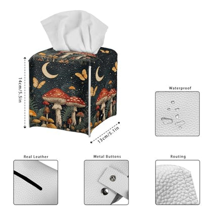 Butterfly Mushroom Pattern Square Tissue Box Cover Facial Napkin Holder Easy to Use Dust-Proof Tissue Case for Living Room Office Bathroom - color: Butterfly Mushroom