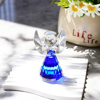 3.5'' Blue Crystal Guardian Angel Figurine,Glass Christmas Angel Ornaments - style: Blue Angel