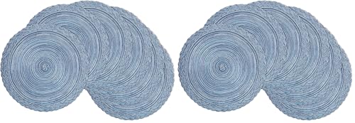 SHACOS Round Placemats Set of 6 Woven Kitchen Table Mats 15 inch Circle Braided Border Washable Cotton Polyester Place Mats, Multicolor Blue Grey (Pack of 2) - color: Blue Grey, size: 6 pieces (Pack of 2)
