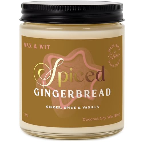 Wax & Wit Christmas Candles Scented – Vanilla, Ginger, Spice – Fall Candle, Perfect Holiday, Winter, Xmas, Autumn Gifts – 9oz, Soy Wax, 50 Hour Burn - color: Spiced Gingerbread