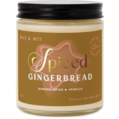 Wax & Wit Christmas Candles Scented – Vanilla, Ginger, Spice – Fall Candle, Perfect Holiday, Winter, Xmas, Autumn Gifts – 9oz, Soy Wax, 50 Hour Burn - color: Spiced Gingerbread