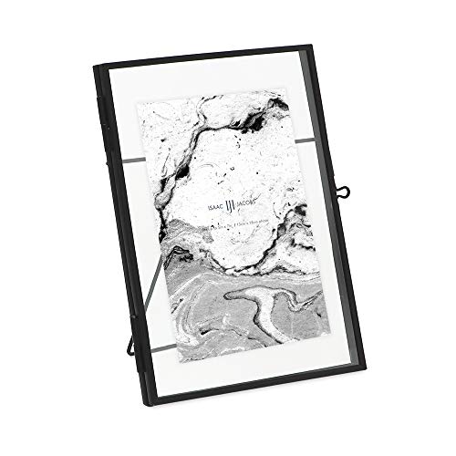 Isaac Jacobs 5x7 Black Vertical Metal Floating Photo Frame, Locket Closure | Modern Style Brass and Glass, Metal Floating Desk Photo Frame (Vertical), with Locket Closure, Art, Mementos & Keepsakes - size: 5x7