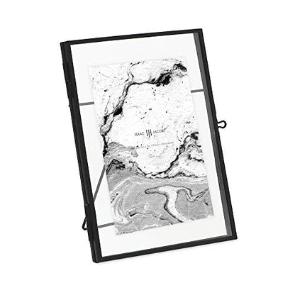 Isaac Jacobs 5x7 Black Vertical Metal Floating Photo Frame, Locket Closure | Modern Style Brass and Glass, Metal Floating Desk Photo Frame (Vertical), with Locket Closure, Art, Mementos & Keepsakes - size: 5x7