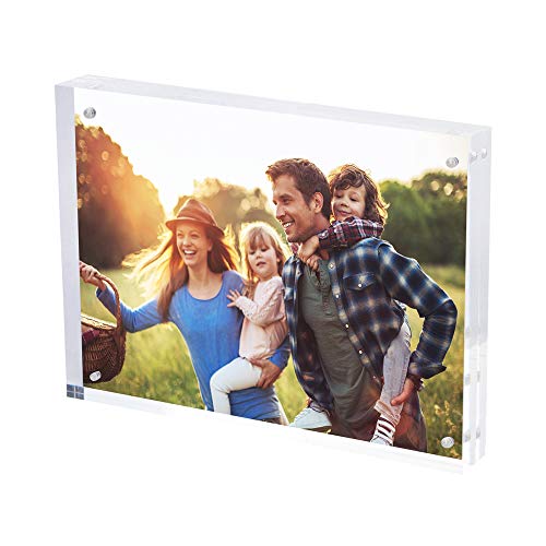 SimbaLux Magnetic Acrylic Picture Photo Frame 8x10 inches UV Protection | 24mm Thick, Clear Glass Like, Double Sided Frameless Desktop Floating Display, Free Standing, 20% Thicker than Most, 1 Pack - size: 8" x 10"