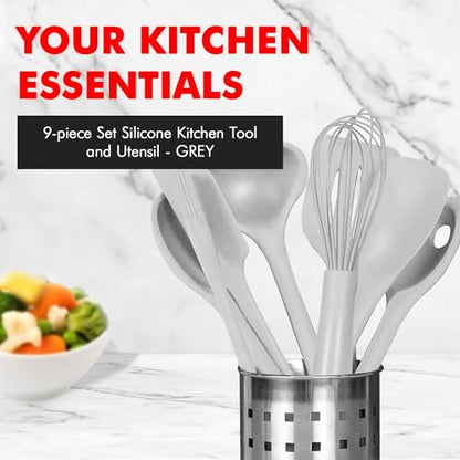 Chef Craft - Premium Silicone Kitchen Tools and Utensils Set, Non-Scratch, Withstands Temperatures up to 450°F, BPA-Free, 9 Piece Cooking Utensils Set, Gray - color: Gray, size: 9 Piece Set