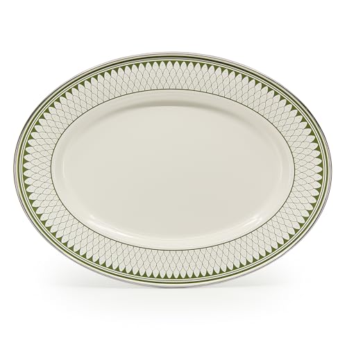 Golden Rabbit Enamelware Oval Platter, 12 x 16in, Olive Sevilla - color: Olive Sevilla