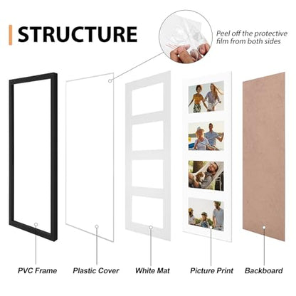 Fixwal 8x20 Collage Picture Frame, Holds Four 4x6 Photos, PVC | Shatter Resistant Plastic Cover, Wall Decor - size: 8x20（4-4x6）