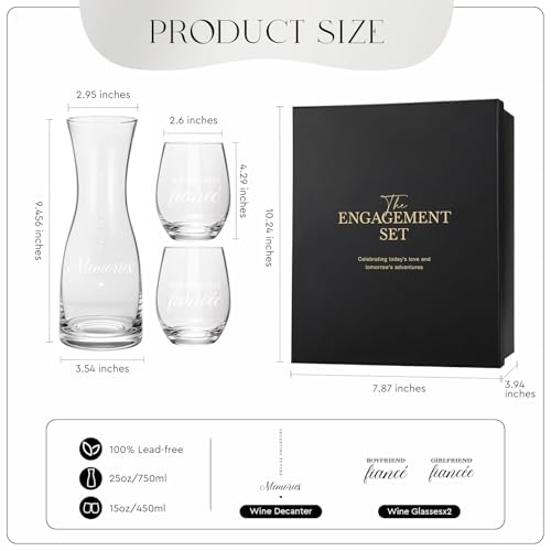 AW BRIDAL Engagement Gifts for Couples Wine Glasses Set, 2026 Fiance Gifts for Women and Newly Wed, Wedding Gift for Bride and Groom, Wine Decanter Set for Engagement and Bridal Shower - style: Wine Decanter-Fiance