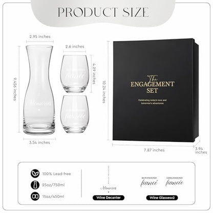 AW BRIDAL Engagement Gifts for Couples Wine Glasses Set, 2026 Fiance Gifts for Women and Newly Wed, Wedding Gift for Bride and Groom, Wine Decanter Set for Engagement and Bridal Shower - style: Wine Decanter-Fiance