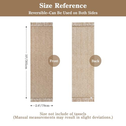 Long Hallway Runner Rug 2.6' x 10', Washable Runner Indoor Entryway Rug, Tan/Cream Braided Woven Kitchen Runner Rugs Low-Profile Front Door Floor Carpet for Laundry Room Bedroom Doorway | Tan/Cream Braided Woven Kitchen Runner Rugs, Low-Profile Front Door