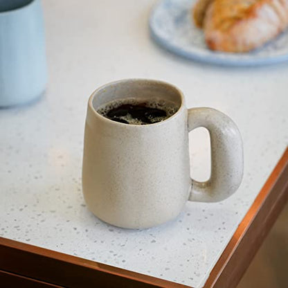 Uaral Large Coffee Mugs Cream Stoneware Mug Set with Jumbo Handle for Cocoa,Milk,Latte or Tea,Handmade Free-Form Edge Design,20oz,Set of 2, (Cream) - color: Cream