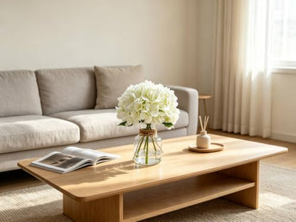 Sumery Hydrangea Artificial Flowers with Vase White Silk Fake Flowers Arrangements in Glass Vase with Faux Water for Home Decor, Wedding, Bathroom, Shelf Decorations, Coffee Table (1, White, 11.8in)
