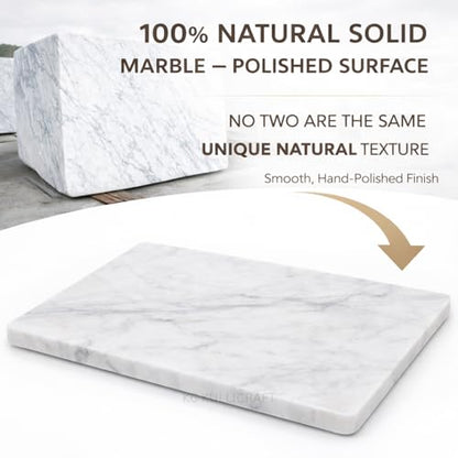 8×12 Inches White Marble Cheese & Charcuterie Board | Natural Marble, Non-Slip Feet, Cutting Board & Pastry Slab, Premium Stone Kitchen Tray - color: White, size: 12"L x 8"W