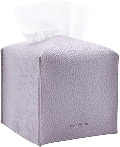Carrot’s Den PU Leather Tissue Box Cover Holder, Bathroom Decor, Lavender | Faux leather square holder fits standard facial tissue boxes. Decorative aesthetic accent for office desk, guest bedroom. - color: Lavender