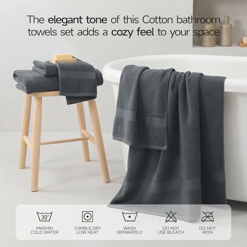 ecolook Ultra Soft 6-Piece Towel Set, 100% Cotton | Lighter Weight, Quick Dry, Highly Absorbent, 2 Bath, 2 Hand, 2 Washcloths, Perfect for Bathroom, Dark Gray - color: Dark Gray