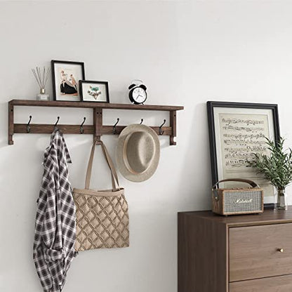 VERTORGAN Coat Hooks, Wood Rack, 31.5 Inch Entryway with 10 Hooks (Brown) | Wood Coat Hooks,Wall Hooks for Hanging,Hat Rack Bag Hanger Key Holder for Wall,Purse Hanger Towel Racks for Bathroom