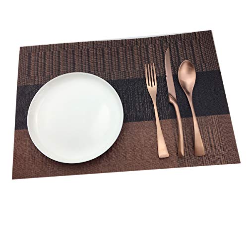 Exquisite Placemats Set of 6 Woven Vinyl Placemat for Dining Table Heat Resistant Wipe Clean (6, Ombre Coffee Black) - color: Brown-gradient