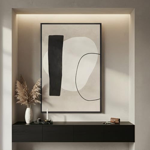 Framed Modern Black and White Neutral Abstract Wall Art, Beige Canvas Prints Paintings Artwork for Walls, Minimalist Abstract Block Pictures for Living Room Dining Bedroom Hallway Wall Decor 24x36 In - color: Black White Block A