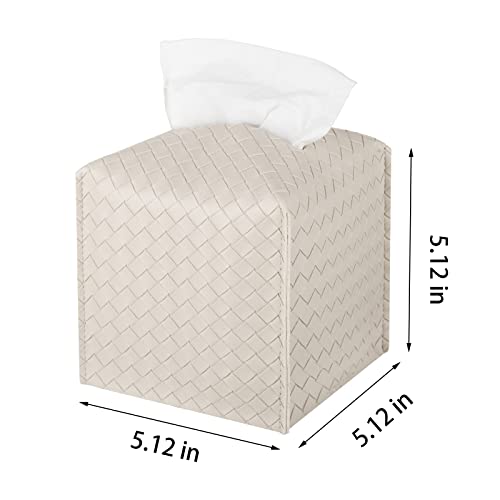 Tissue Box Cover PU Leather Tissue Holder Square Facial Tissue Case Facial Paper Organizer Dispenser for Bathroom, Vanity Countertop, Tabletop, Car, Griege | PU Leather, Easy to Fill, Easy Clean, Decorative Tissue Box Holder for Office, Bathroom, Kitchen,