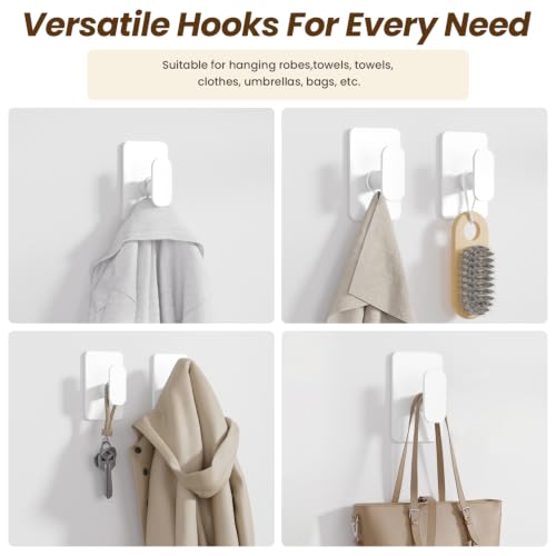Large Heavy Duty Wall Hooks - 26lb Max, Stainless Steel Adhesive Towel Hooks for Hanging Towel, Coat, Robe, Hat, Sticky Towel Holder for Wall Mount in Bathroom, Shower, Kitchen (White, 4 Pack) - color: White