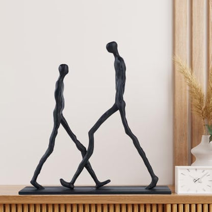 Abstract Couple Sculpture Cast Iron – Two Walking Figures Modern Art Statue, Minimalist Human Figure Home Decor, Contemporary Sculpture for Living Room Shelf – Anniversary Iron Gift for Couples - style: Two walking man