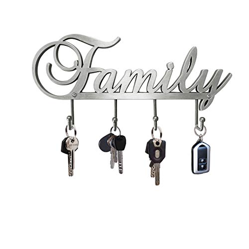Myartte Key Holder- Key Hooks Decorative for Wall Decorative Zinc Alloy Key Organizer Rack with 4 Hooks -with Screws (Antique Sliver Family) - color: Antique Sliver Family