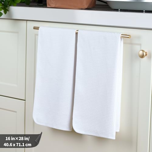 POLYTE 340 GSM Microfiber Waffle Kitchen Dish Tea Towel, 16x28 in, 12 Pack | Lint Free, Quick Dry - color: White, size: 16x28 in