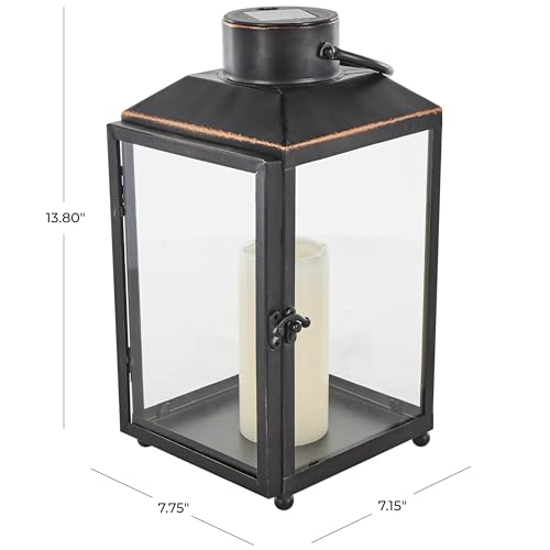 Deco 79 Metal Modern Candle Lantern with Gold Accents, 8" x 7" x 14", Black - size: 8" x 7" x 14