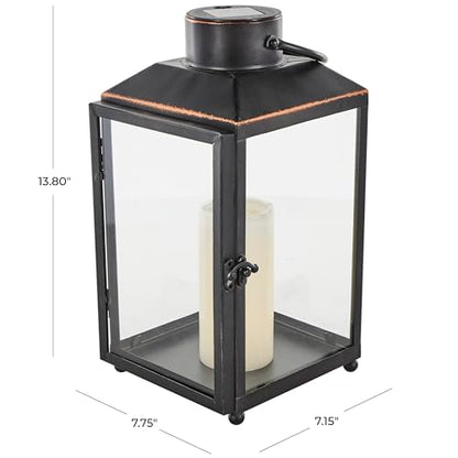 Deco 79 Metal Modern Candle Lantern with Gold Accents, 8" x 7" x 14", Black - size: 8" x 7" x 14