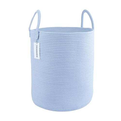XUANGUO Cotton Rope Laundry Basket Hamper for Clothes, light blue | Woven Storage Basket for Living Room Bedroom Boho Tall Rope Baskets for Blanket Toys Pillow Towels Baby Nursery Hamper Bin - color: light blue, size: Regular