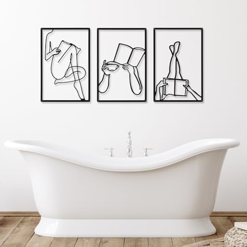 CHENGU 3 Pieces Metal Minimalist Abstract Woman Wall Art Line Drawing Wall Art Decor Single Line Female Home Hanging for Kitchen Bathroom Living Room - style: Book Style