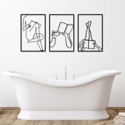 CHENGU 3 Pieces Metal Minimalist Abstract Woman Wall Art Line Drawing Wall Art Decor Single Line Female Home Hanging for Kitchen Bathroom Living Room - style: Book Style