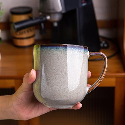 LERATIO Ceramic Coffee Mugs Set of 6,12oz Handmade Coffee Mugs Set | Large Handle for Cappuccino/Latte/Tea/Hot Cocoa,Oven &Dishwasher & Microwave Safe-Gray White - color: reactive glaze-6