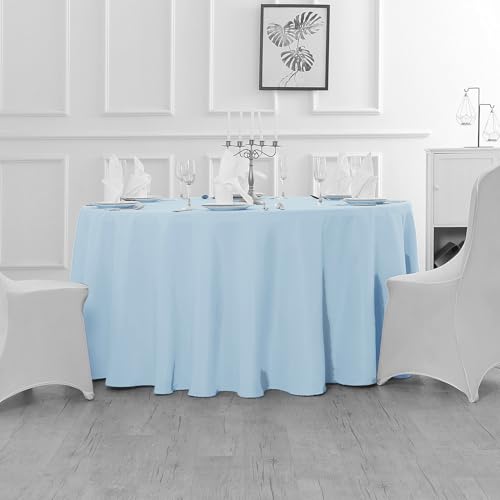 Fokitut 2 Pack Waterproof Round Tablecloth, 108 Inch, Stain Resistant and Wrinkle Polyester Table Cloth, Fabric Table Cover for Kitchen Dining, Wedding, Party, Holiday Dinner-Blue Mist - color: Blue Mist, size: Round-108''-2pack