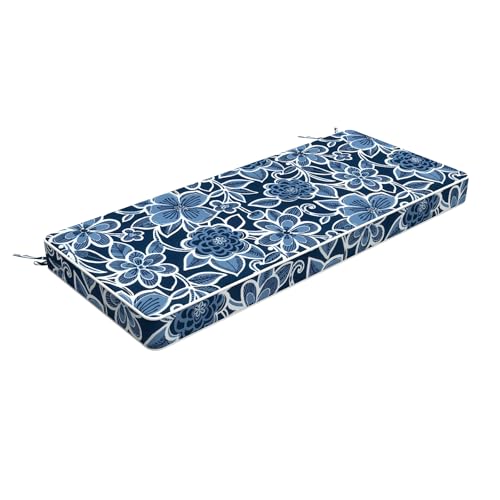 LVTXIII Bench Cushion with Ties, 42x18 Inch Water-Repellent Patio Furniture Cushion, 3" Thick Foam Pad for Outdoor Indoor Window Seat, Porch Swing, Loveseat, Flower Navy - color: Flower Navy, size: 42"x18"x3"
