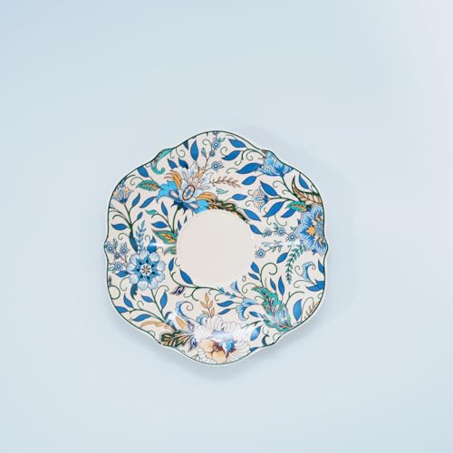 Bone China Tea Cup and Saucer Set with Spoon，Elegant Floral Tea Cup Set (7 oz)，British Coffee Latte Mug - color: flower-B01
