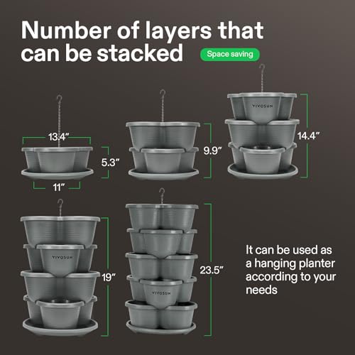 VIVOSUN 2-Pack 5 Tier Vertical Gardening Stackable Planter for Strawberries | Planter for Flowers, Herbs, Vegetables, Grey - size: 2-Pack-Grey