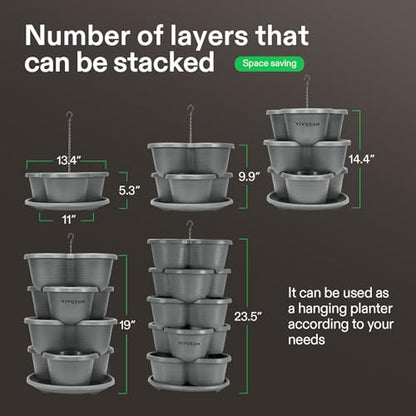 VIVOSUN 2-Pack 5 Tier Vertical Gardening Stackable Planter for Strawberries | Planter for Flowers, Herbs, Vegetables, Grey - size: 2-Pack-Grey