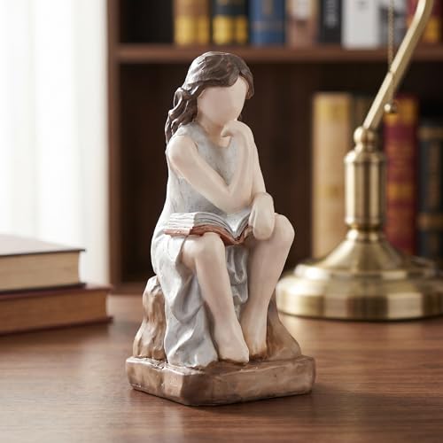 Abstract Reading Woman Bookshelf Decor Resin Statues for Home Decor Desk Statue Modern Sculpture Figurines for Shelves Book Lover Figure Aesthetic Room Art Small Ornaments