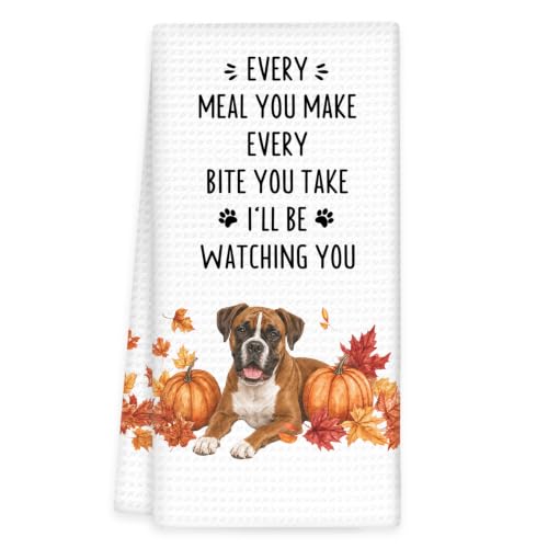 Fall Boxer Dog Gifts Kitchen Towels, Autumn Season Dog Hand Towels | Halloween Boxer Dogs Fall Dish Tea Towel for Kitchen Decor, Autumn Pumpkin Dogs Bathroom Kitchens Decor, 16x24In - color: Fall Boxer Dog